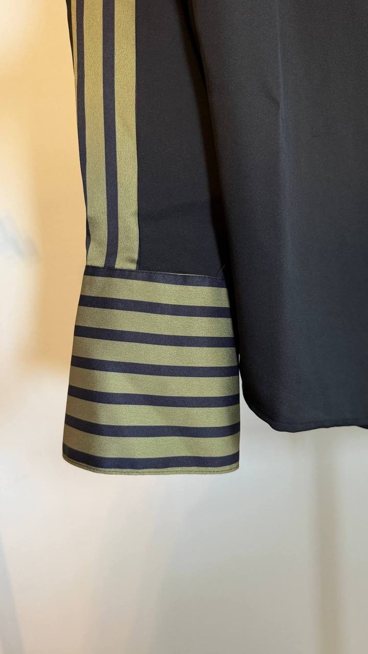 Vince Camuto Stripe Accent Boat Neck Top Black Long Sleeve Cuffs Size S NWT $89