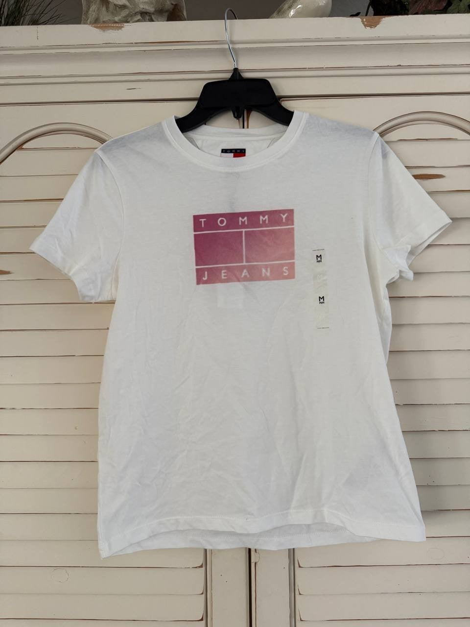 Tommy Jeans Gradient Flag T-Shirt Off White Size M Regular 100% Cotton