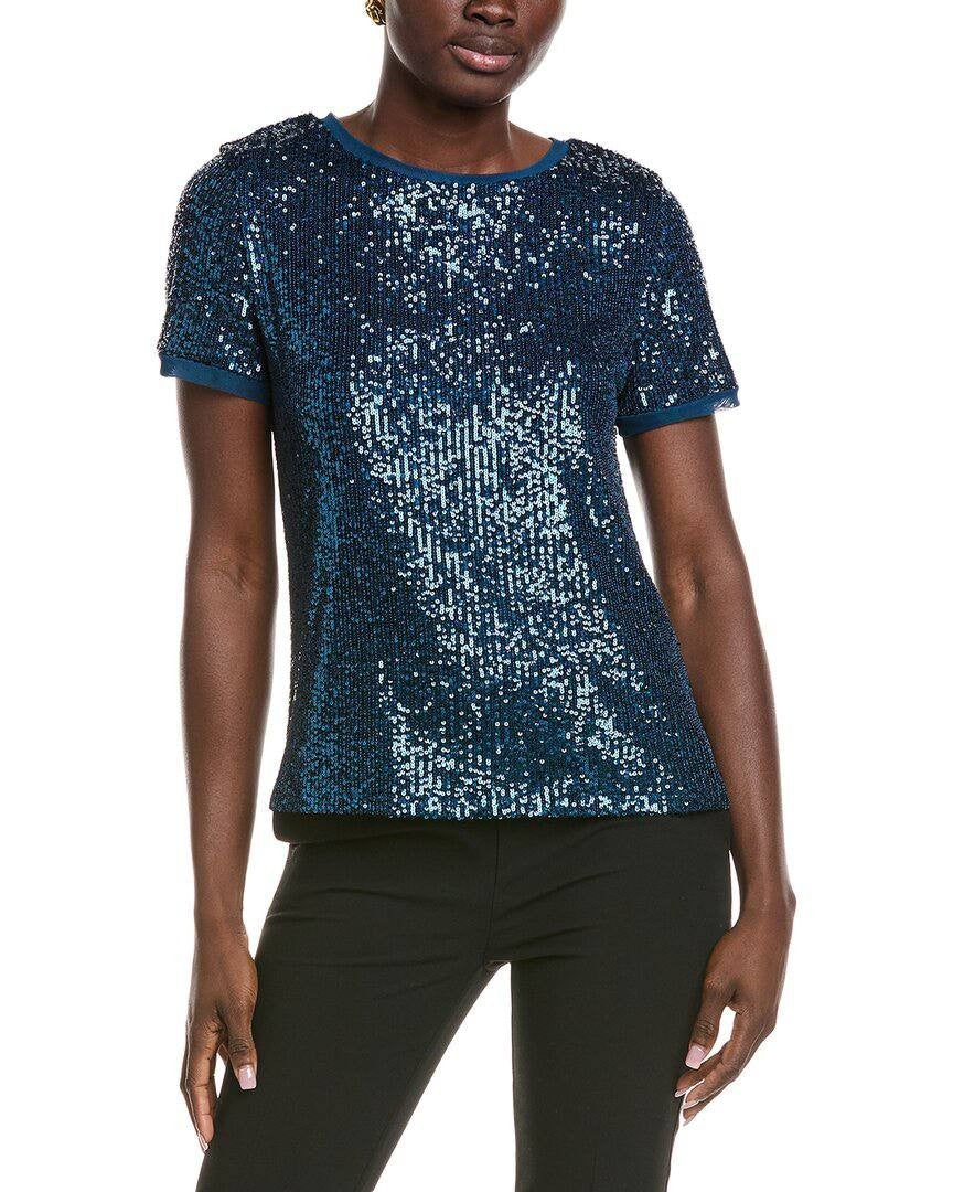 Anne Klein Sequin Mesh T‑Shirt – Baltic Teal – Size L – NWT – $89