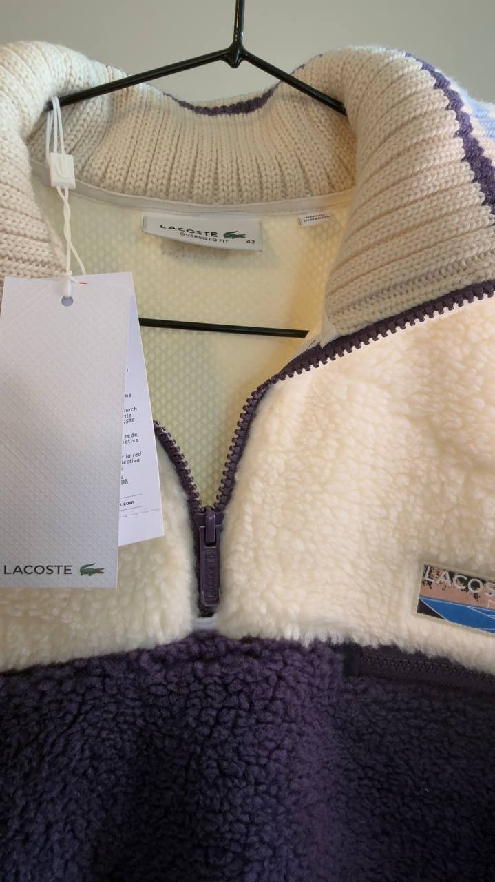 Lacoste Oversized Colorblock Half‑Zip Jacket 42 Purple/White NWT $195
