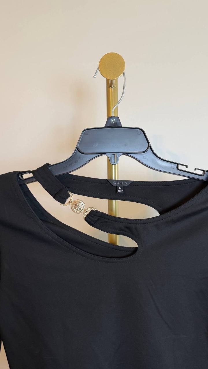 Guess Eco Eleanor Buckle Long Sleeve Top Black Size M NWT $79