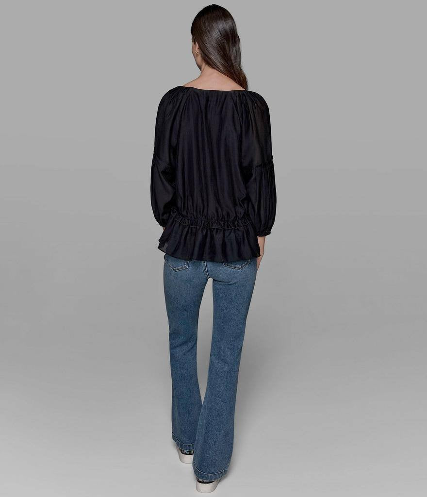 Karl Lagerfeld Paris Solid Peplum Blouse Black M NWT $99