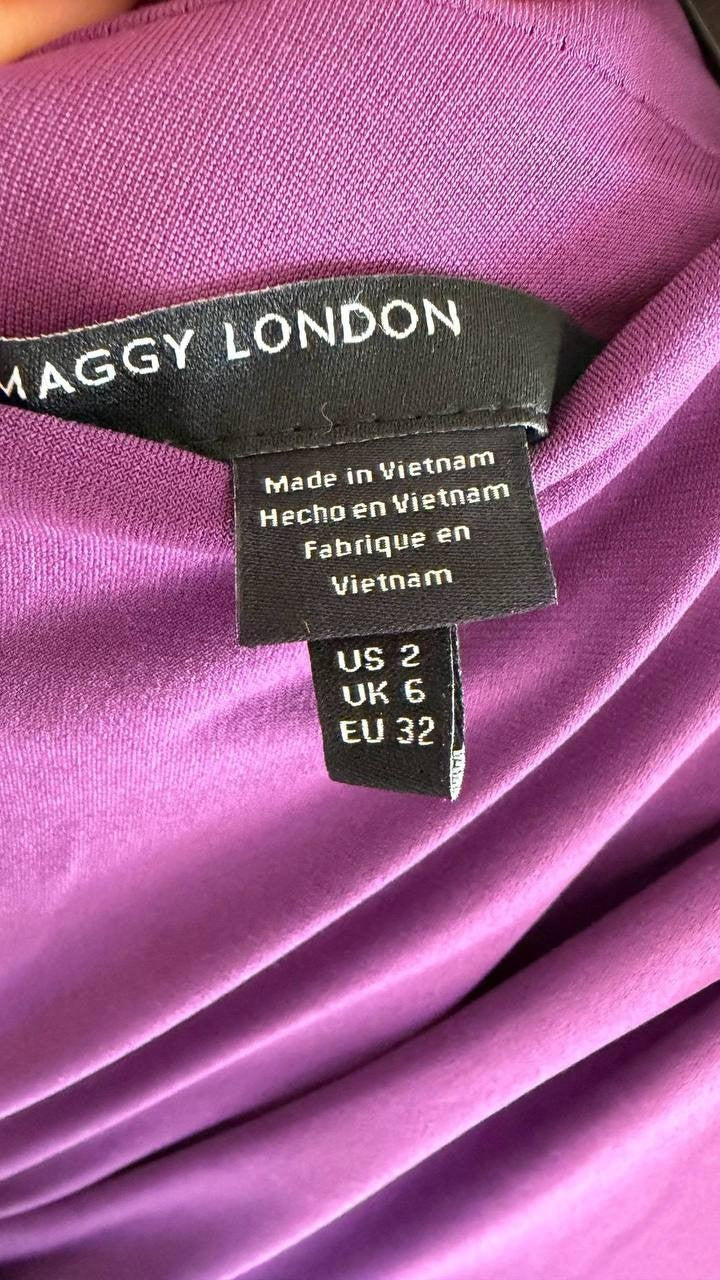 Maggy London Women’s Pleated Draped-Bodice Midi Dress Purple 2 $148 NWT