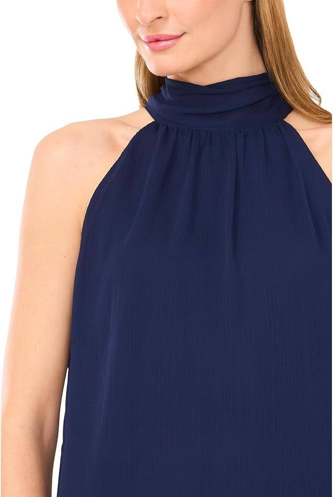 CeCe Sleeveless Halter‑Neck Blouse – Navy – Size L – NWOT – $69