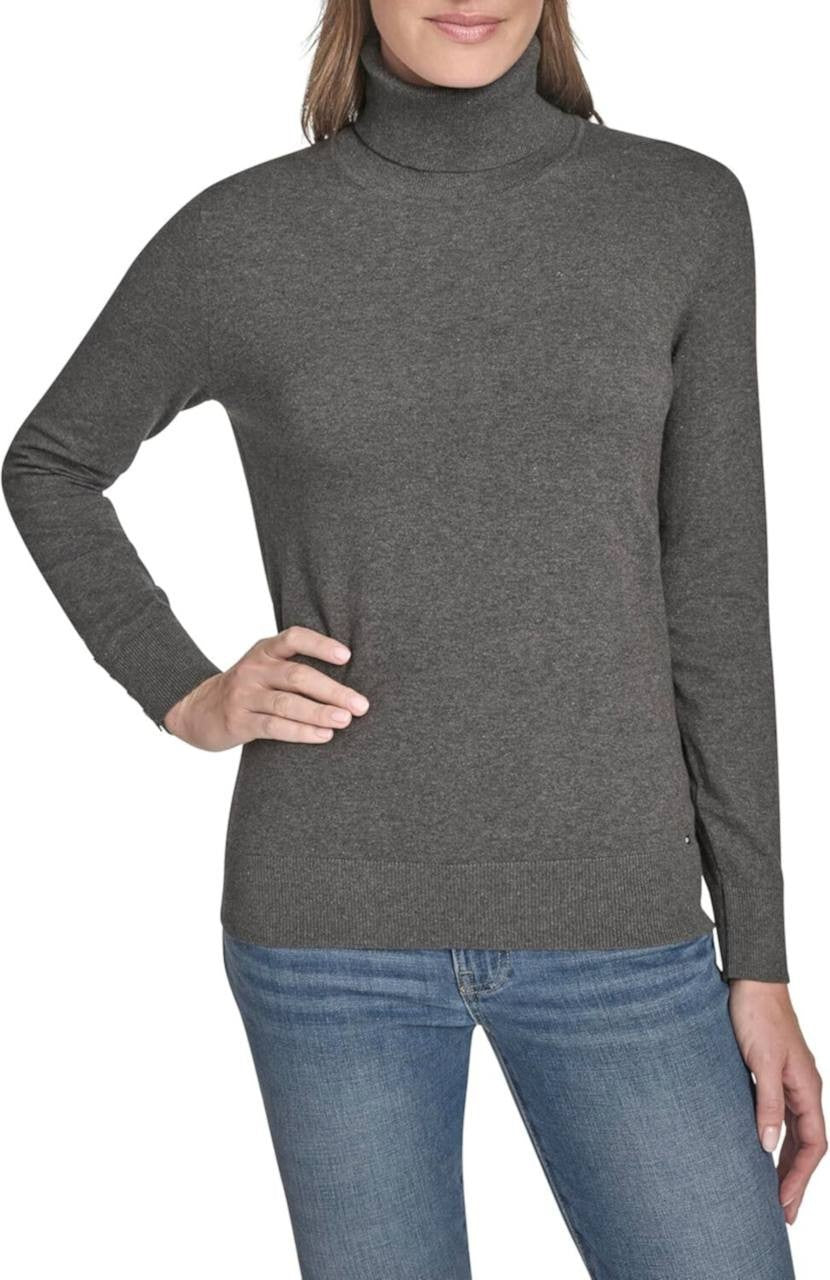 Tommy Hilfiger Cotton Turtleneck Long Sleeve Top L Fog Heather Grey NWT $69.50