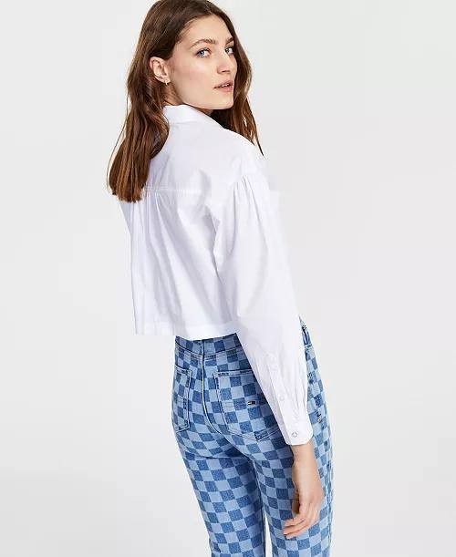Tommy Jeans Cotton Cropped Logo Shirt White Size L NWT $129 – Casual Streetwear