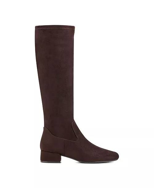 Easy Spirit Danilyn Tall Block Heel Boots Dark Brown 7M Textile $159 NWB