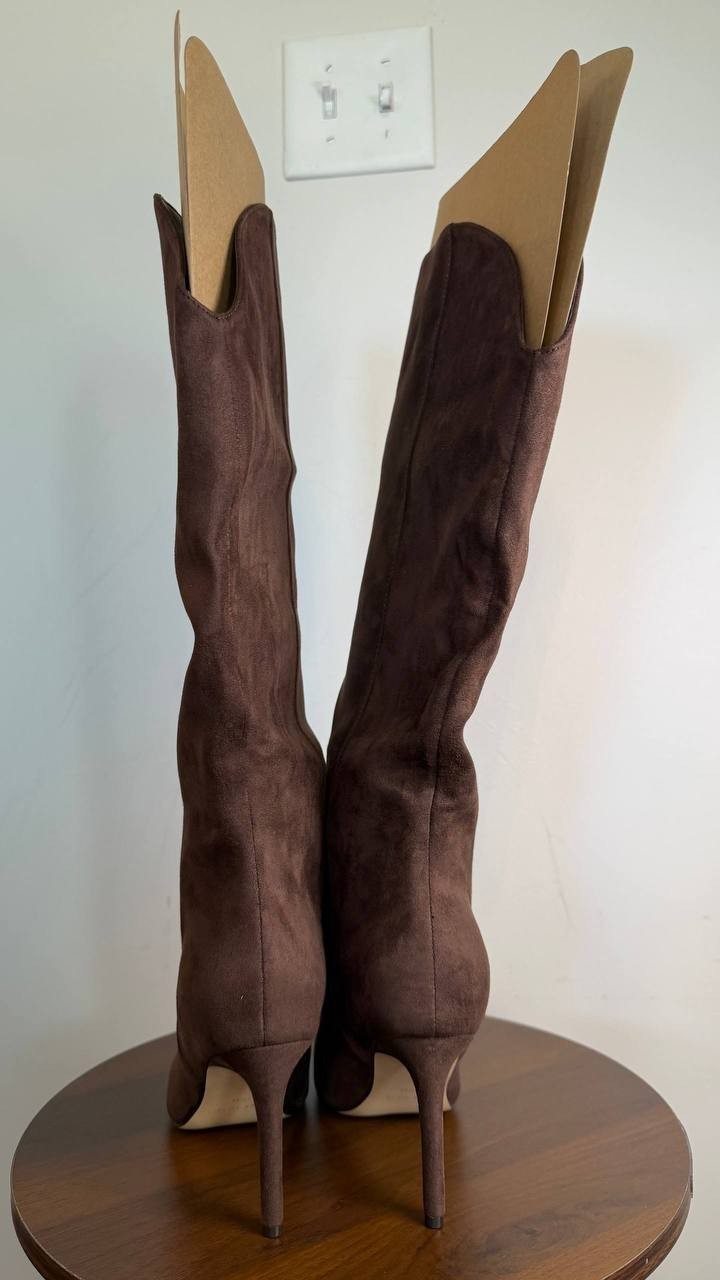 Nine West Razla Knee High Boots Dark Brown 6.5M Faux Suede Stiletto $189 NWB