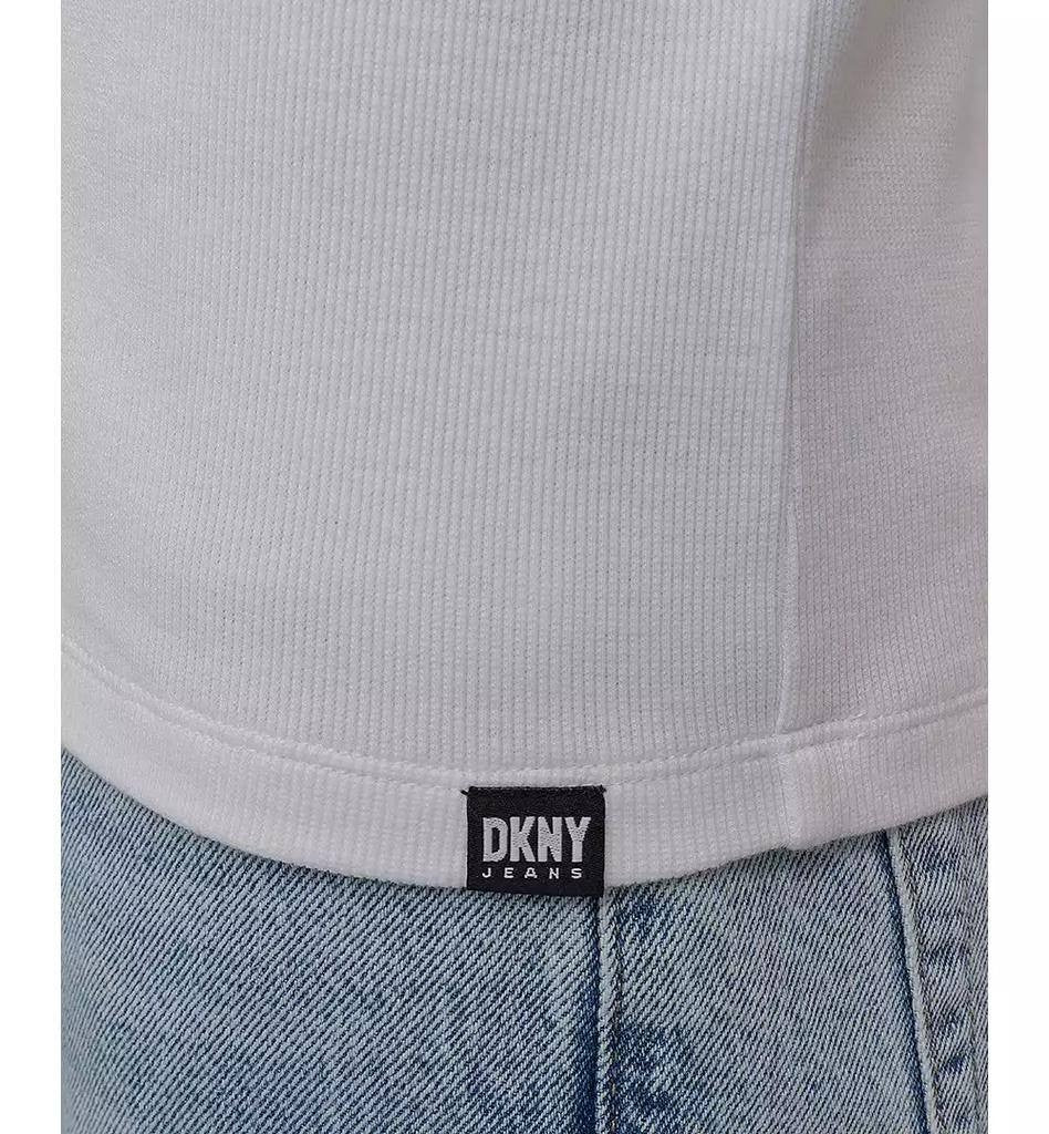 DKNY Jeans Petite Rib Body Eyelet V‑Neck Top White PXS NWT $59