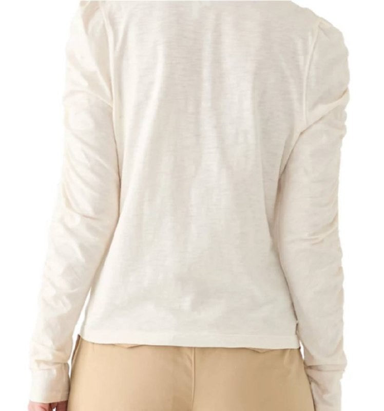 DKNY JEANS Ivory Ruched V‑Neck Knit Top P/XL Pre‑Owned Long Sleeve msrp$49