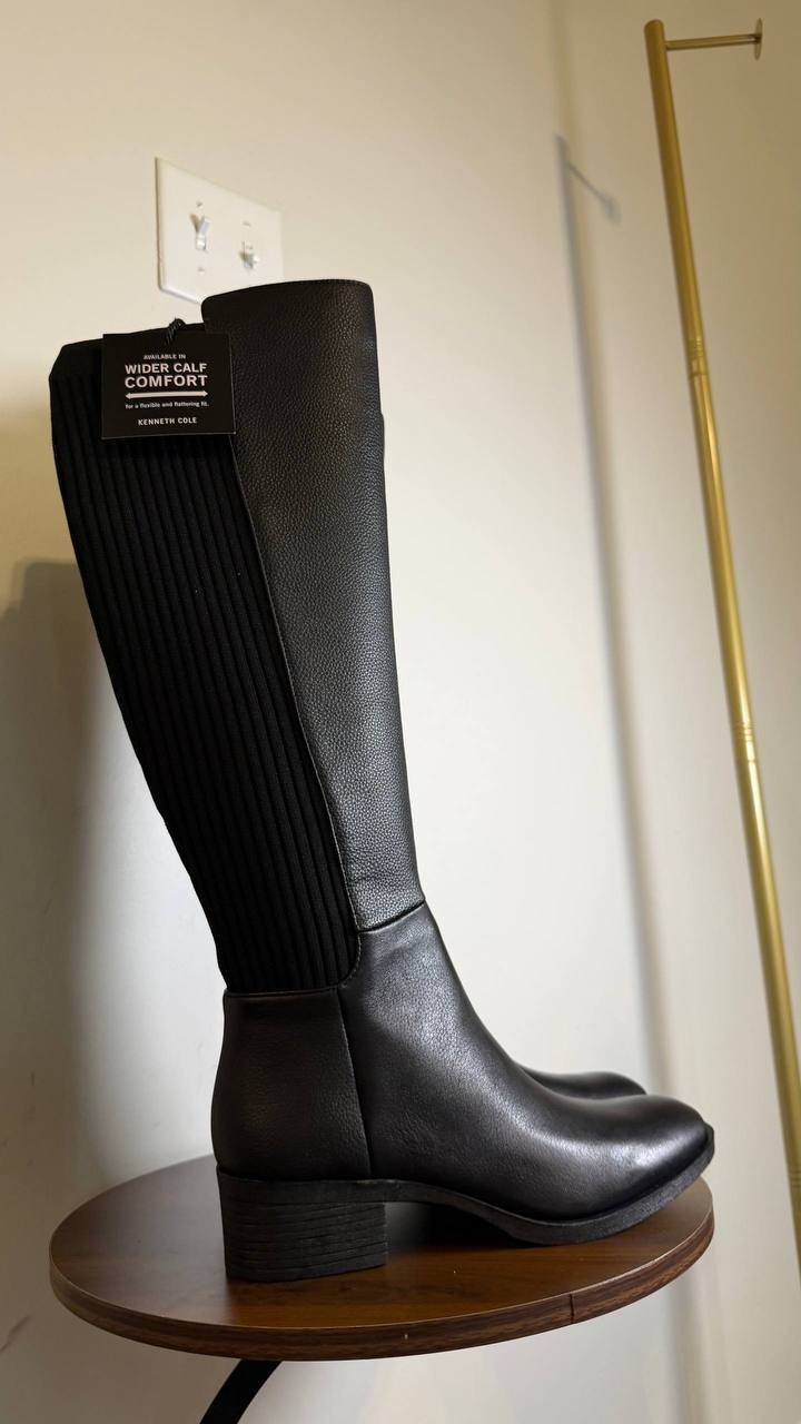 Kenneth Cole Black Leather High Boots 8M NIB MSRP $220