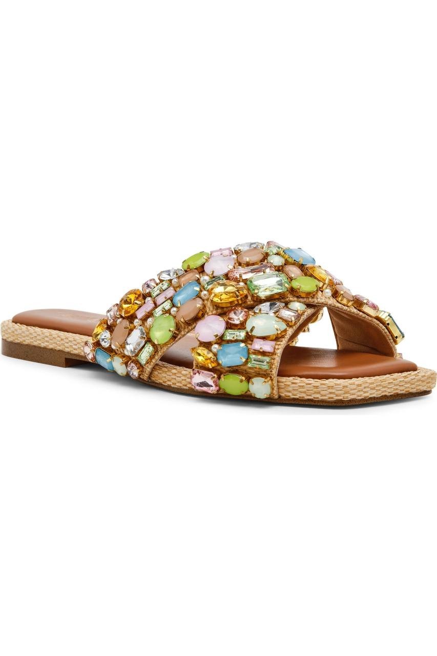Steve Madden Slide Sandals Gold Multi 6 New $109.00