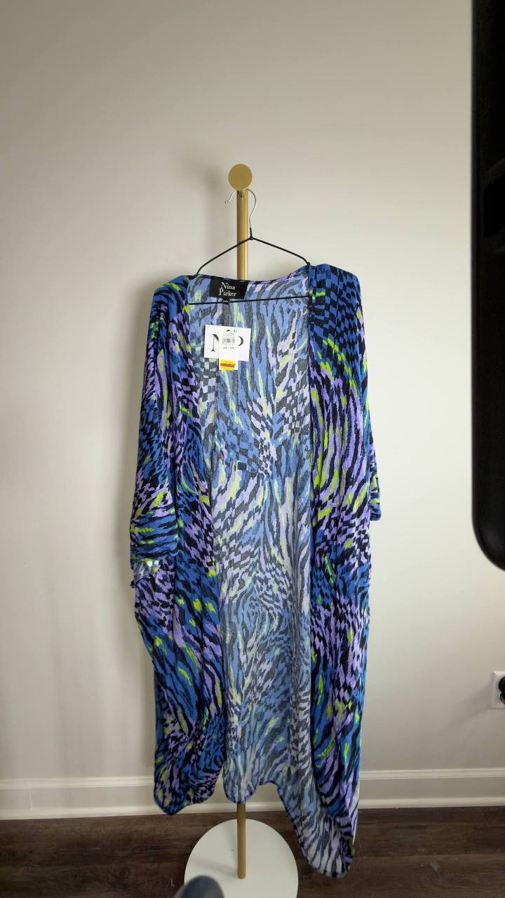 Nina Parker Trendy Plus Size Printed Kimono Abstract Animal 3X/4X NWT $99