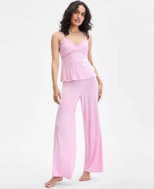 I.N.C. International Concepts Lace Trim Knit Pajama Set Pink XL for Women