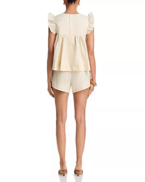 AQUA Poplin Flutter Top Ivory S NWT $78