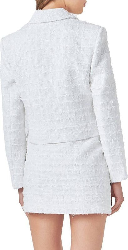 Endless Rose White Crop Tweed Jacket L NWT Without buttons Chic Modern msrp$185