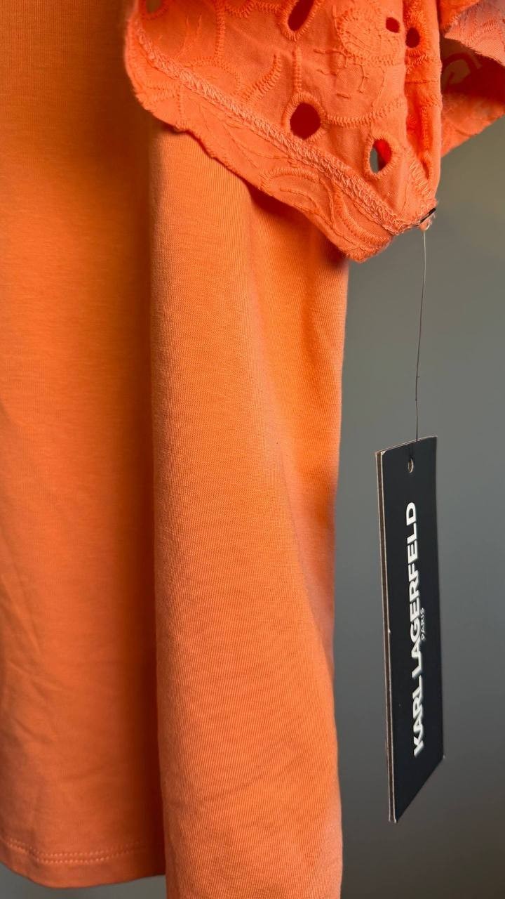 Karl Lagerfeld Paris Eyelet‑Sleeve Collared Top Coral XL NWT $89