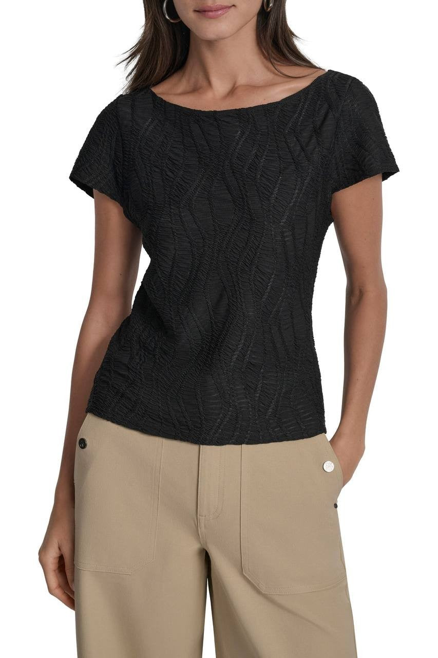 DKNY Texture Knit Top Black M NWT $69