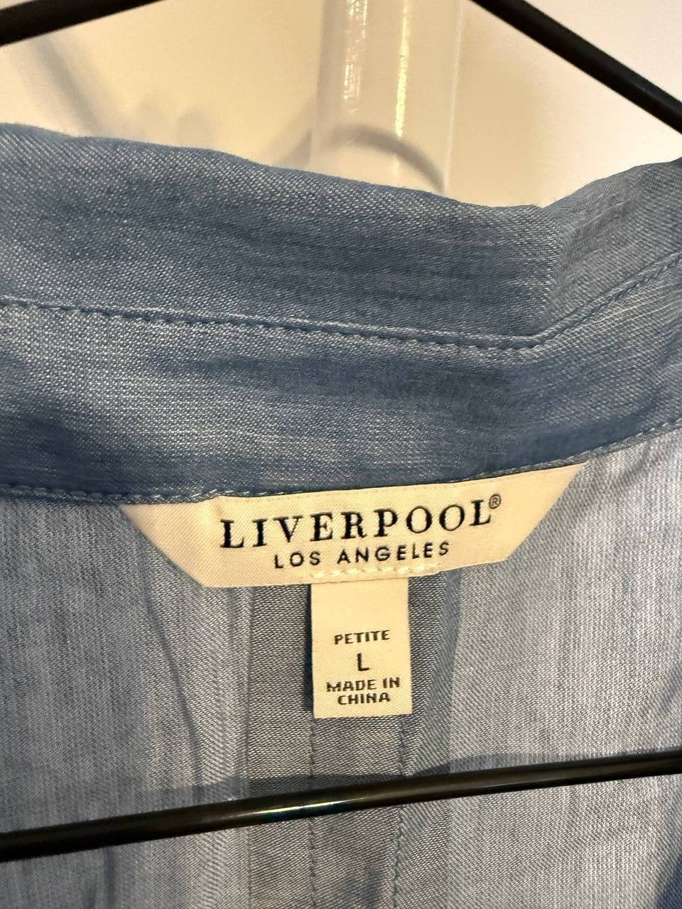 Liverpool Pintuck Pleat Woven Long‑Sleeve Shirt – PL – Bridgeton Light –NWT– $89