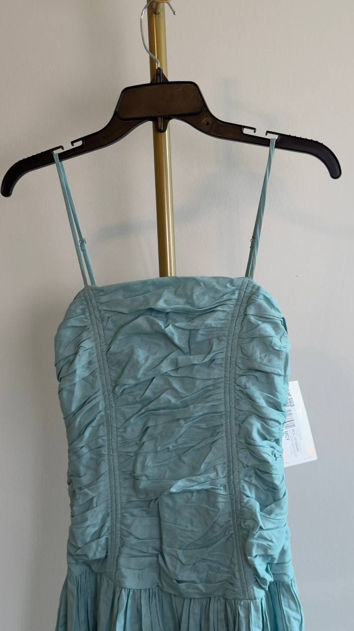 Taylor Shirred Drop Waist Square Neck Midi Dress Seafoam 2 NWT $139
