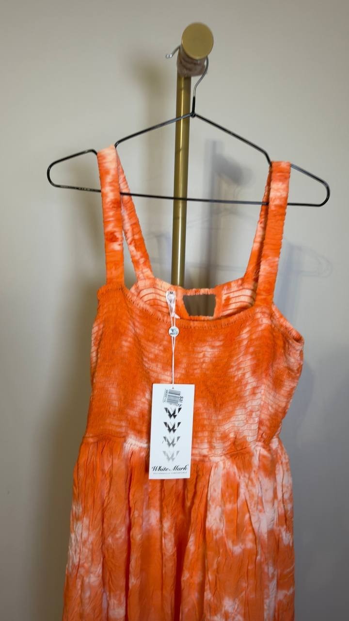 White Mark Square Neck Sleeveless Smocked Sundress Orange M NWT $84