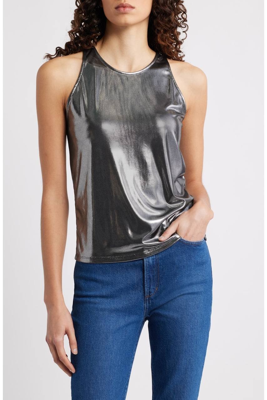 BOSS Orange Esarah Metallic Scoop‑Neck Tank Open Grey XL NWT $79
