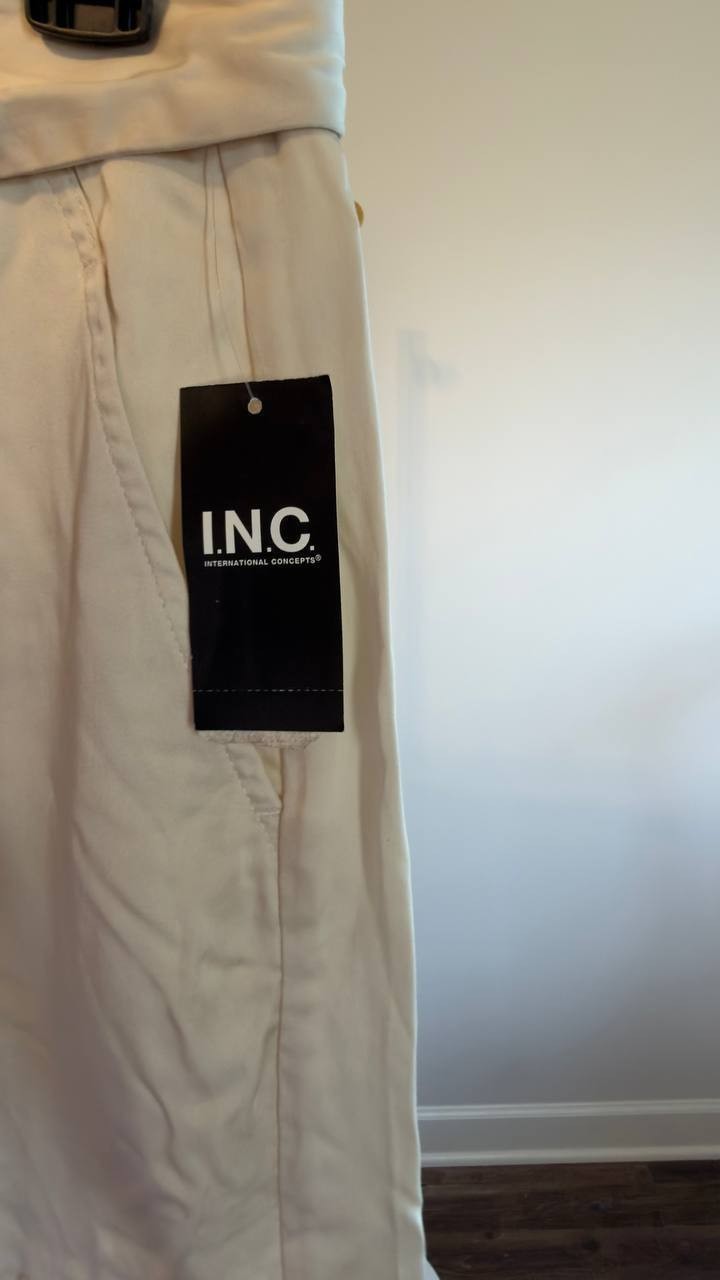 INC Belted High-Rise Cargo Pants Pure Ivory 6 NWT $94.50