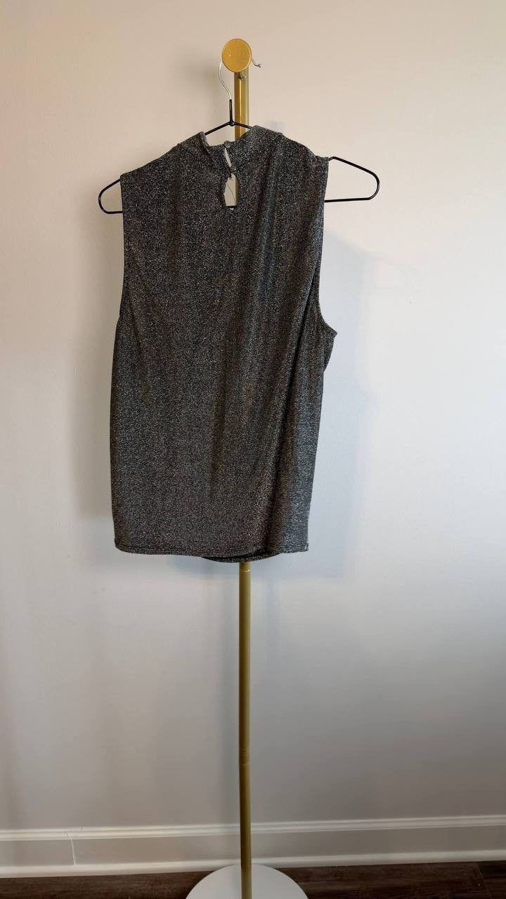 1.STATE Metallic Pleated Sleeveless Top Rich Black XL NWT $59