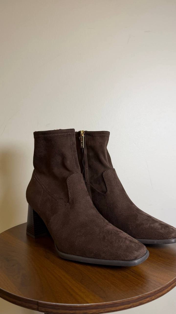Anne Klein Paidge Bootie Dark Brown 8M Fabric Sock Fit Booties NWB MSRP $109
