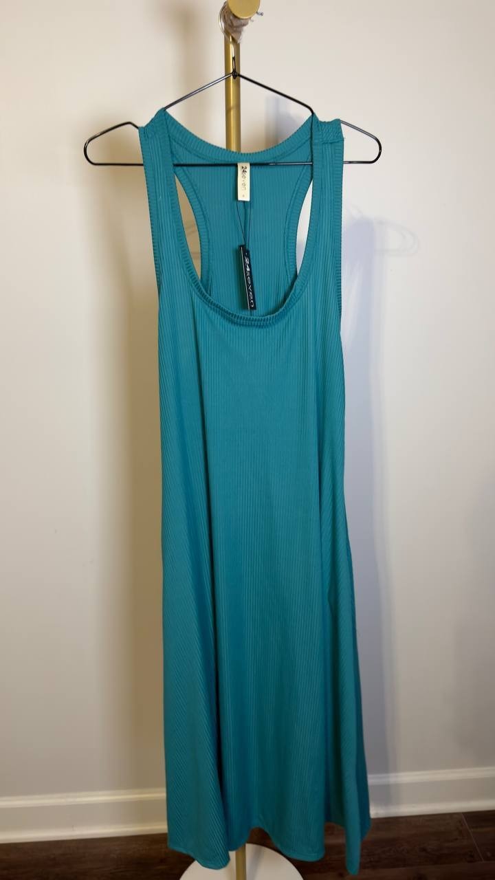 24Seven Comfort Curvy Ribbed Knit Scoop Neck A‑Line Midi Dress Jade 1X NWT $43