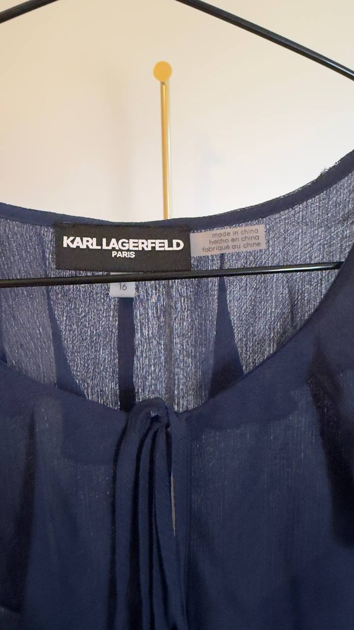 Karl Lagerfeld Paris Layered Ruffle Tie-Front Dress Navy 16 NWT $149
