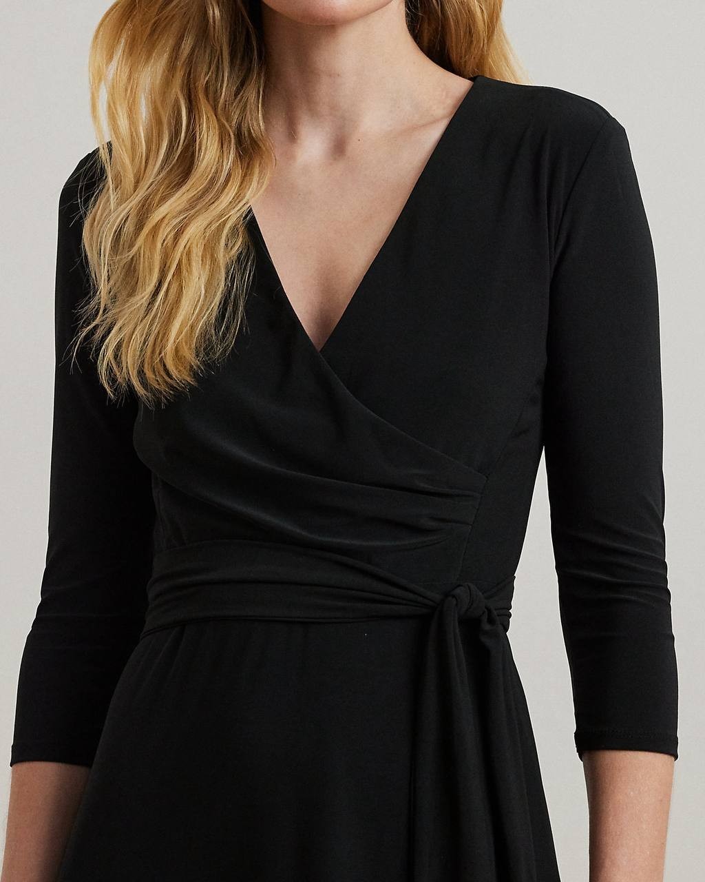 Lauren Ralph Lauren Surplice Jersey Dress BLACK SIZE 0 NWT Elegant MSRP$145