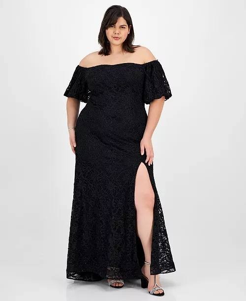 Emerald Sundae Plus‑Size Off‑the‑Shoulder Lace Gown – Black– Size 14 – NWOT