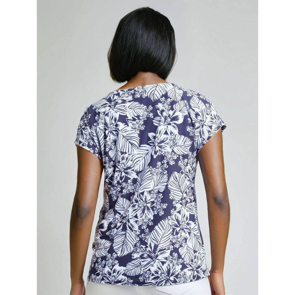 Jones New York Navy Floral Extended-Shoulder Pullover Top Petite PL NWT