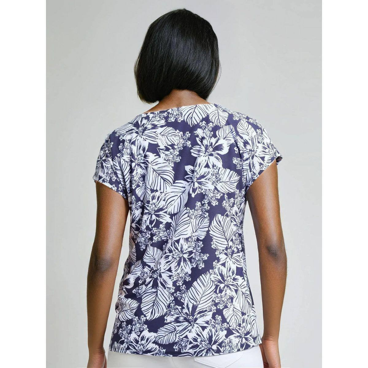 Jones New York Navy Floral Extended-Shoulder Pullover Top Petite PL NWT