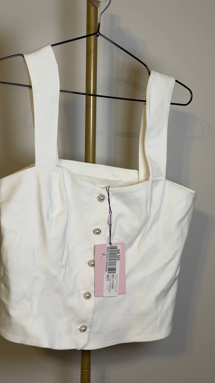 Avec  Les  Filles  Women’s  Sweetheart  Neckline  Vest  Top  Ivory  L  NWT  $79