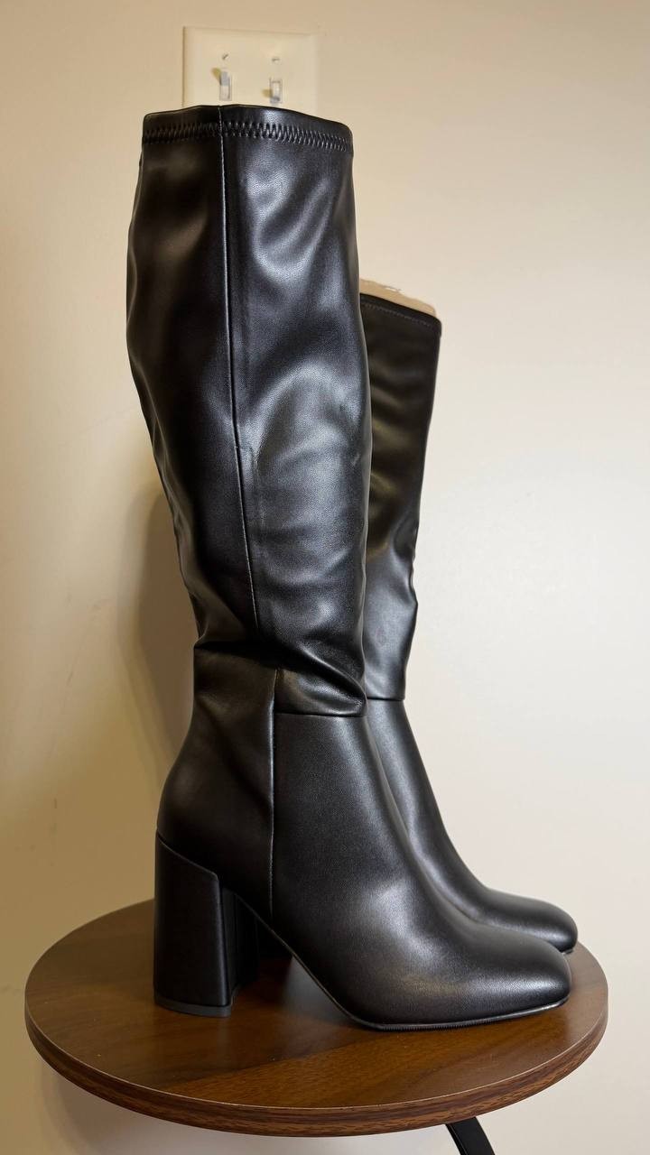 Madden Girl Winsloww Boots 8 Black Synthetic Square Toe Knee‑High NIB msrp$89