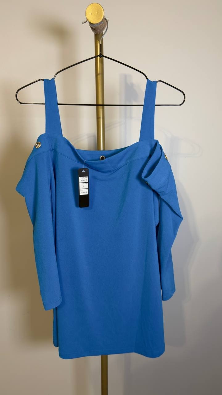 Belldini Grommet-Trim Cold Shoulder Top Mediterranean Gold L NWT $49