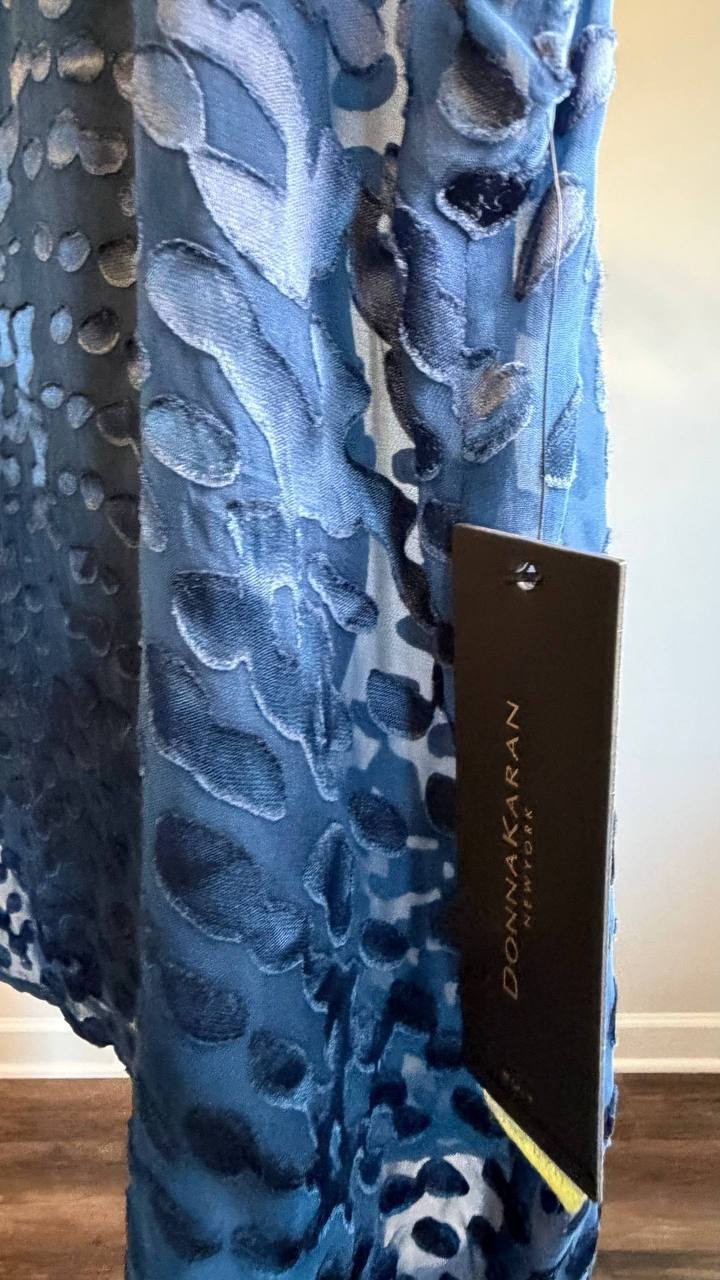 Donna Karan NY Cap‑Sleeve Silk‑Blend Burnout Blouse Blue XL NWT $129