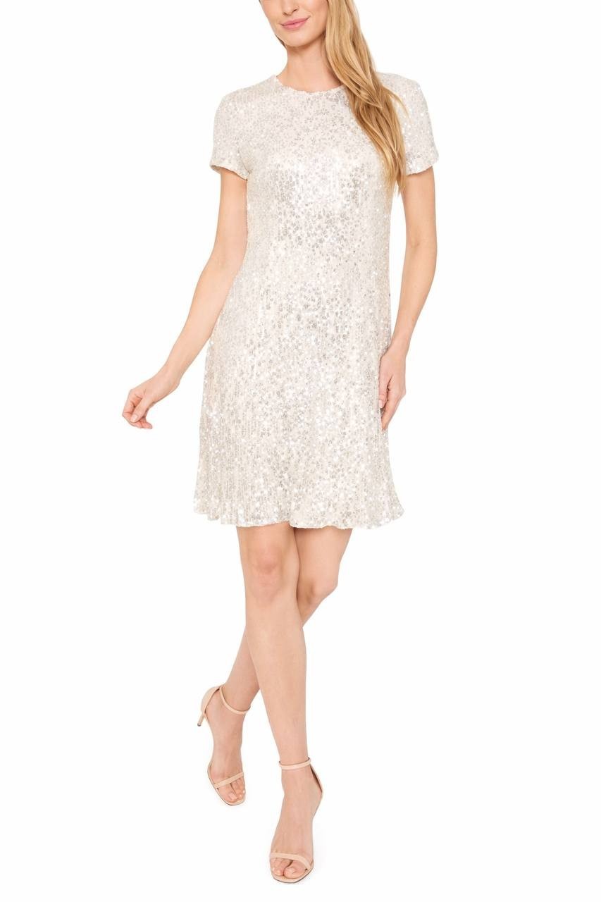 CeCe Sequin Dress Short Sleeve Polyester Champagne S NWOT MSRP $99
