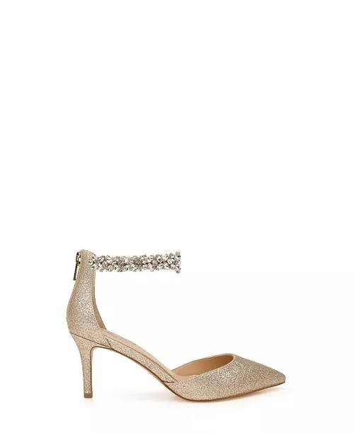 Jewel Badgley Mischka Raleigh Pumps Gold Glitter 7 Man‑Made MSRP $109 NWB