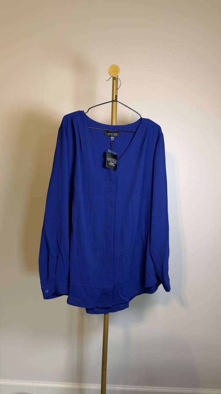 Kasper - Blue - V‑Neck Blouse – Long Sleeve – NWT