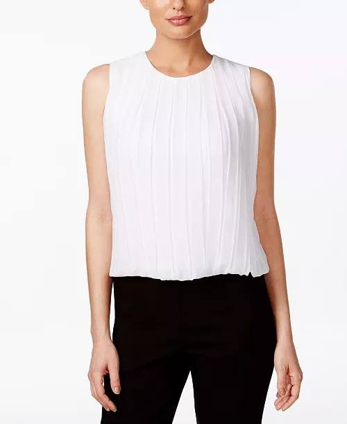 Calvin Klein Women’s Sleeveless Pleated Blouse White S NWT $69