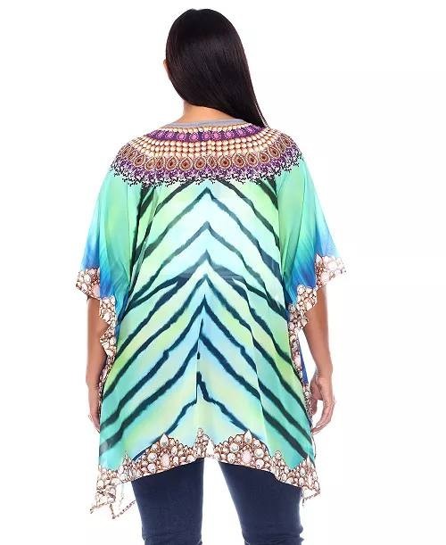 White Mark Plus Size Short Caftan Tie-Up Neckline Green Size L NWT $52