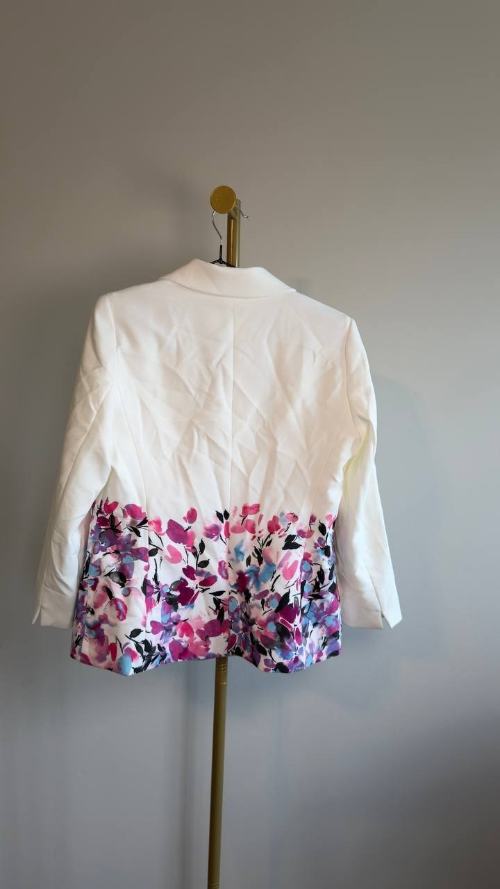 Kasper Petite Floral-Print Double-Button Blazer Limit White Multi 6P NWT $149