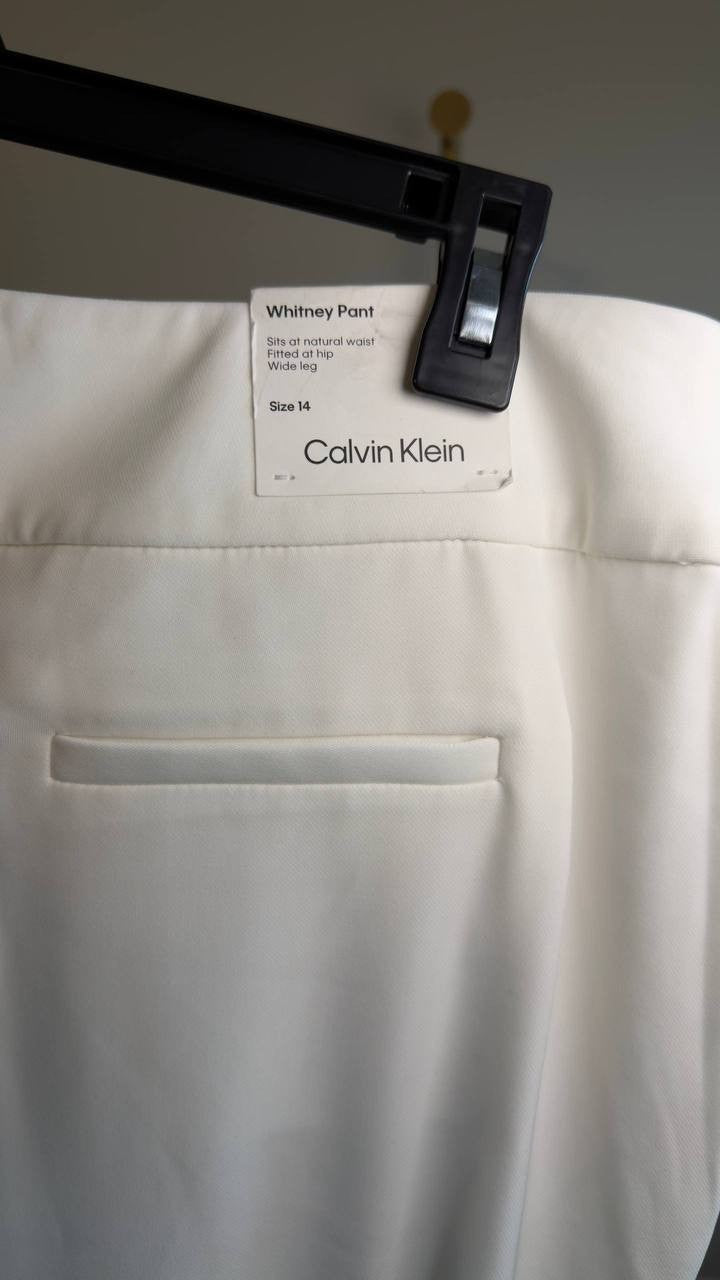 Calvin Klein Whitney Crepe De Chine Wide Leg Pants Cream 14 NWT $109