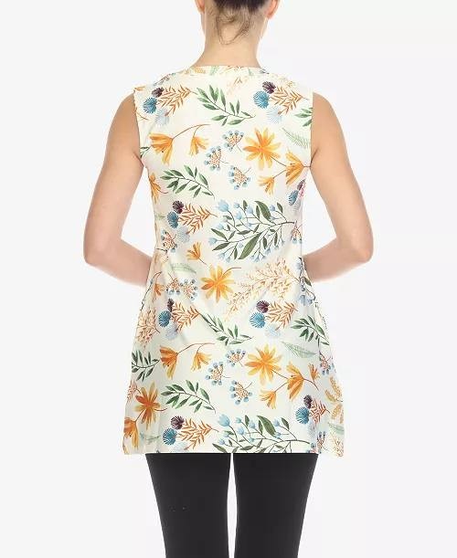 White Mark Floral Sleeveless Tunic Top Pin‑Tuck Pleated White XL NWT $52