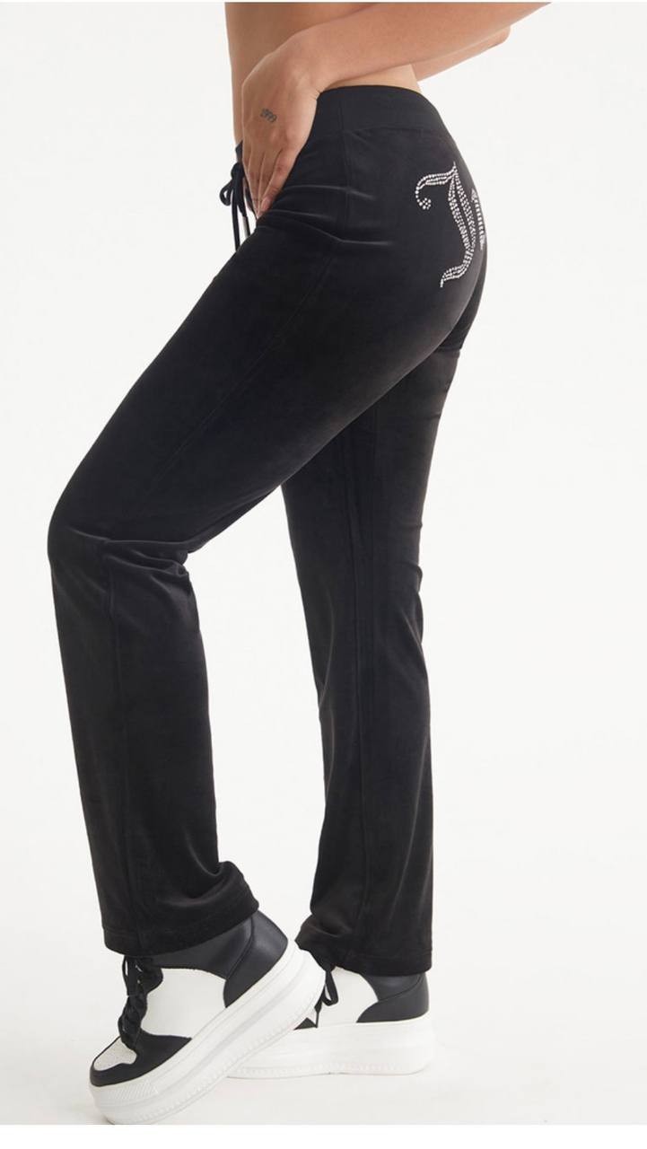 Juicy Couture OG Big Bling Velour Track Pants Black XS NWT $99