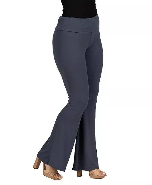 24seven Comfort Apparel Bell Bottom Foldover Waist Pants Grey 1X NWOT $49.99