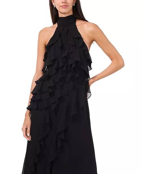 CeCe Ruffled Halter Maxi Dress –Black– Size 12 – NWT – $119